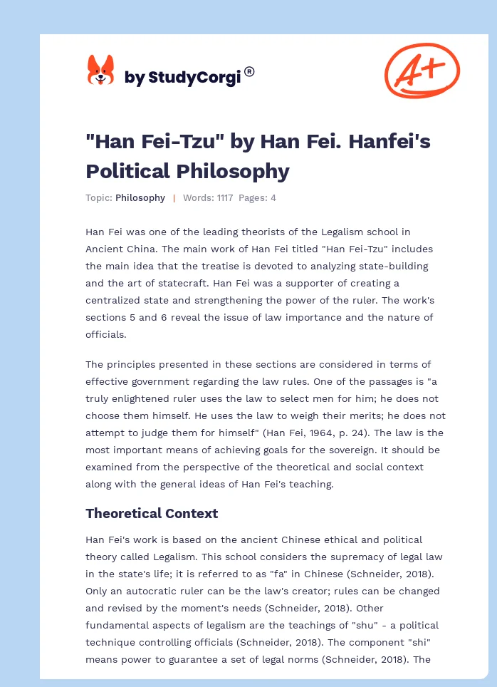 "Han Fei-Tzu" by Han Fei. Hanfei's Political Philosophy. Page 1