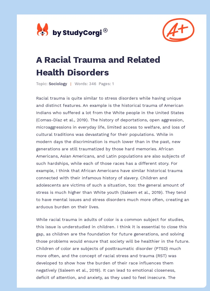 A Racial Trauma and Related Health Disorders. Page 1