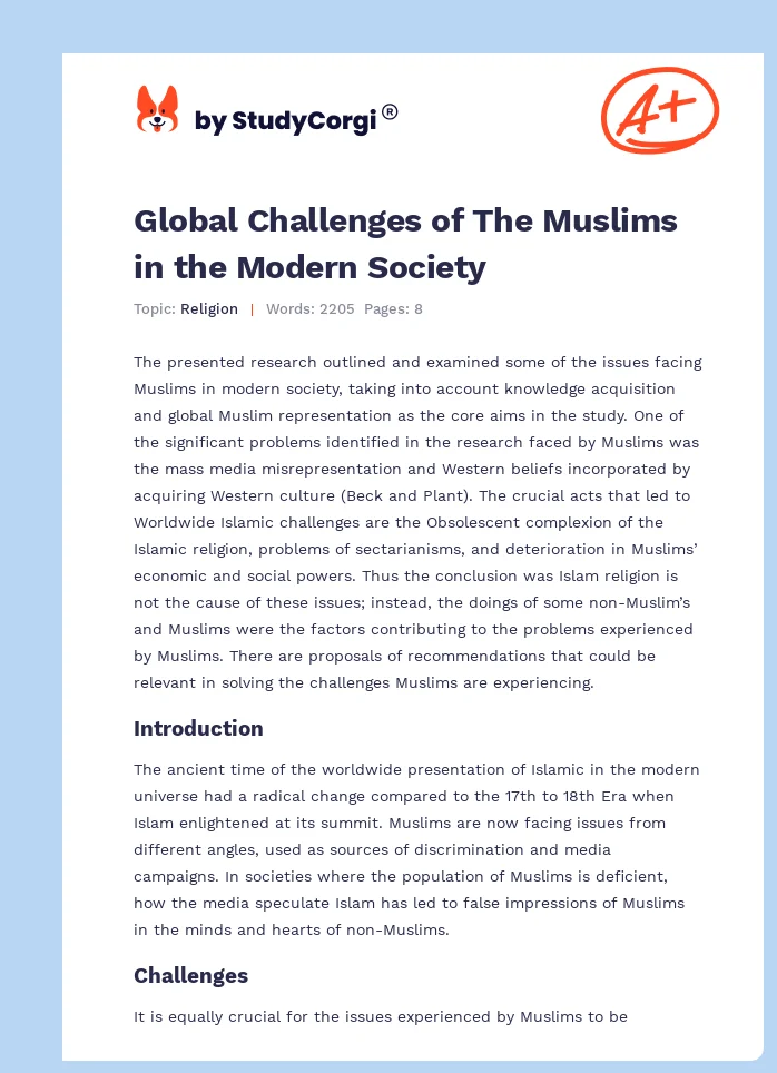 Global Challenges of The Muslims in the Modern Society. Page 1
