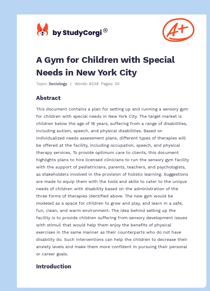 A Gym for Children with Special Needs in New York City. Page 1
