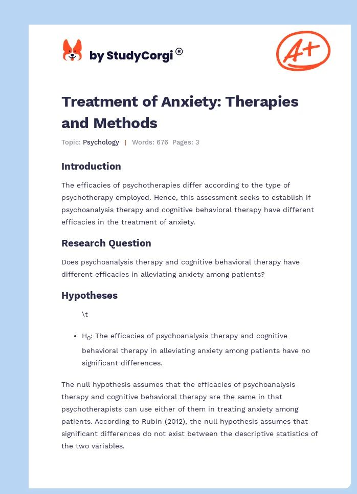 Treatment of Anxiety: Therapies and Methods. Page 1
