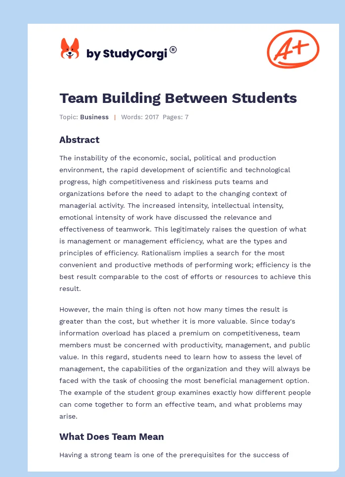 Team Building Between Students. Page 1