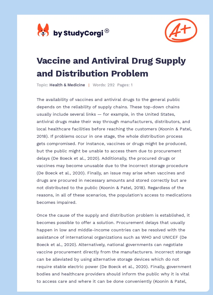 Vaccine and Antiviral Drug Supply and Distribution Problem. Page 1