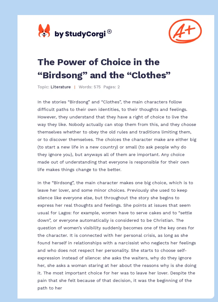 The Power of Choice in the “Birdsong” and the “Clothes”. Page 1