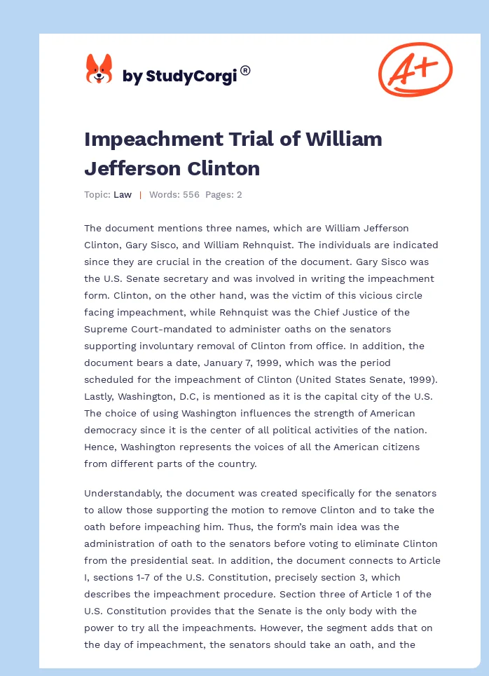 Impeachment Trial of William Jefferson Clinton. Page 1
