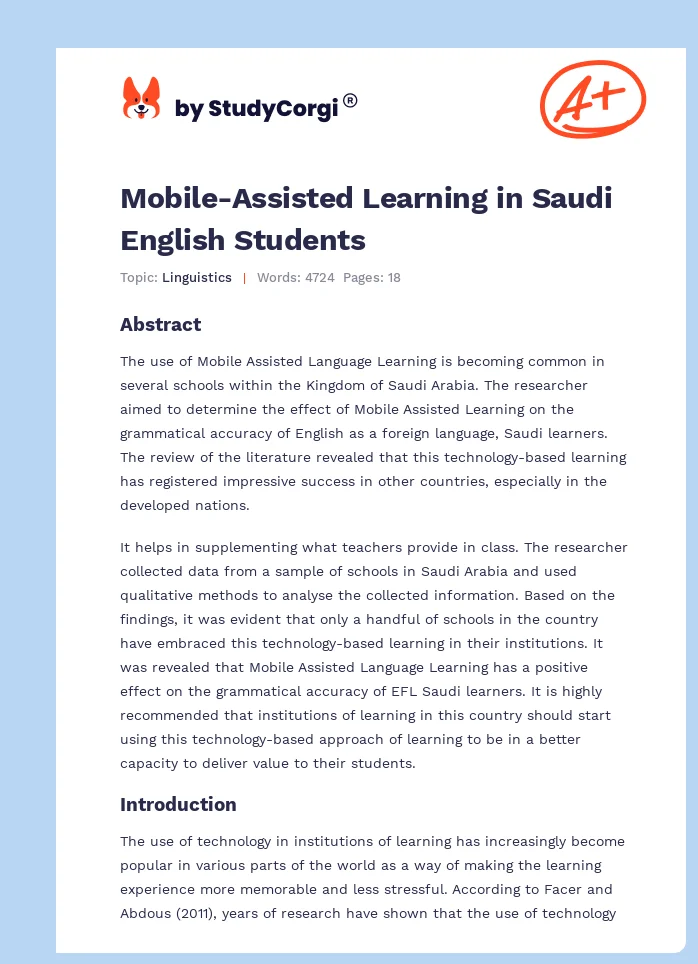 Mobile-Assisted Learning in Saudi English Students. Page 1