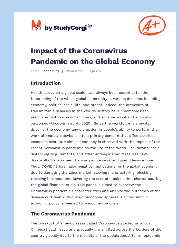 Impact of the Coronavirus Pandemic on the Global Economy. Page 1