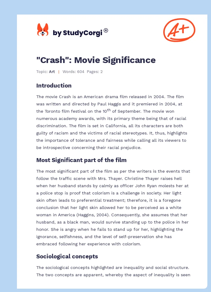 "Crash": Movie Significance. Page 1