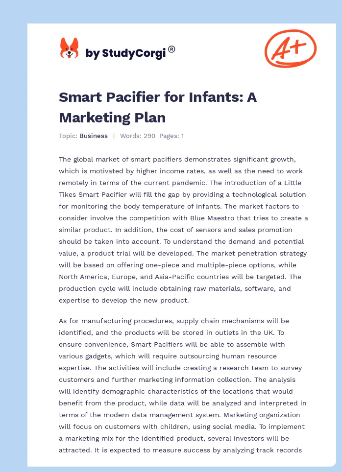 Smart Pacifier for Infants: A Marketing Plan. Page 1