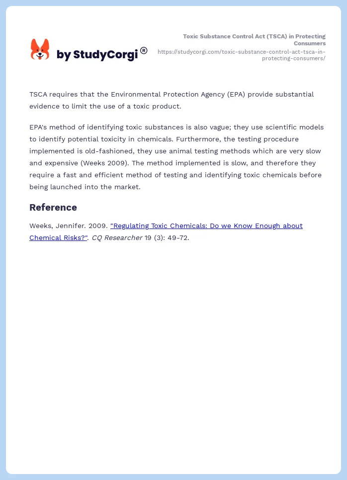 Toxic Substance Control Act (TSCA) in Protecting Consumers. Page 2