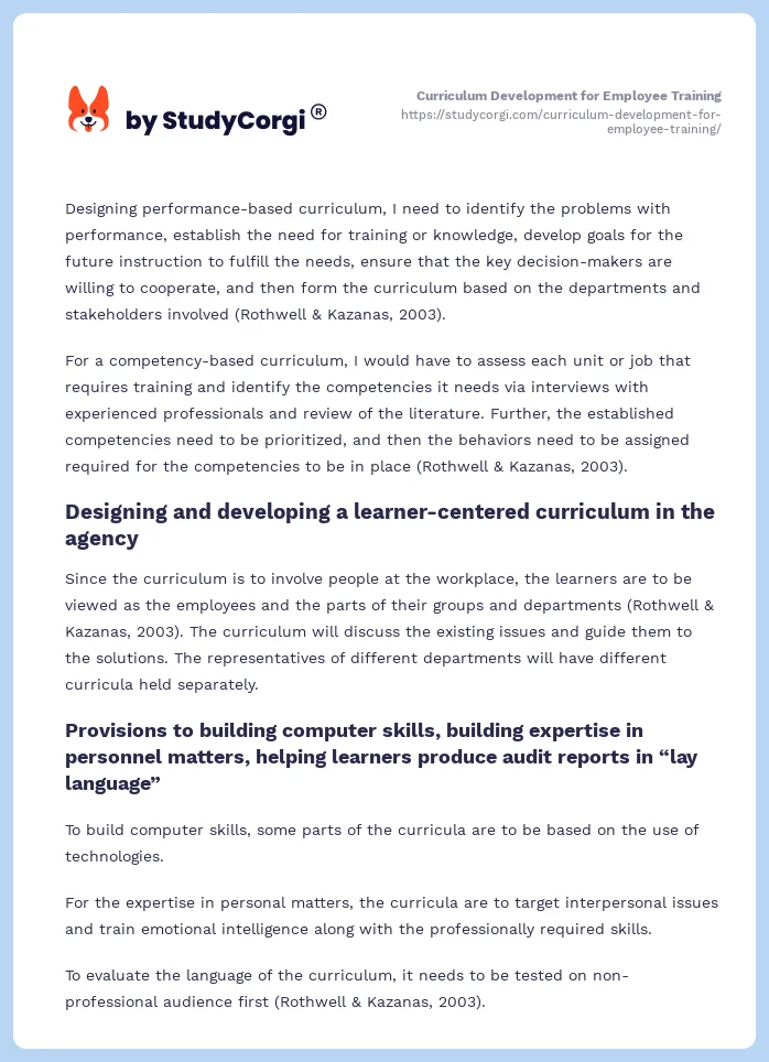 Curriculum Development for Employee Training. Page 2