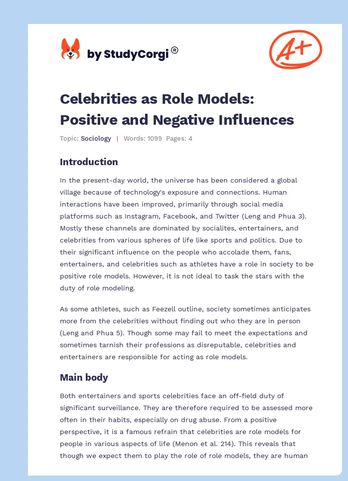 Celebrities as Role Models: Positive and Negative Influences. Page 1