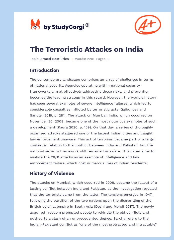 The Terroristic Attacks on India. Page 1