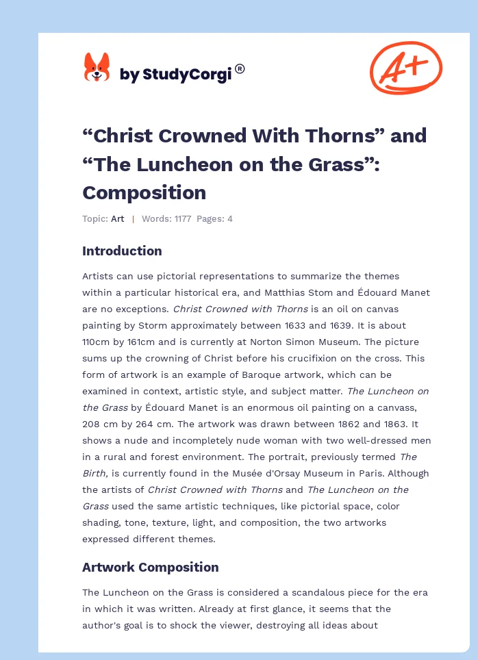 “Christ Crowned With Thorns” and “The Luncheon on the Grass”: Composition. Page 1