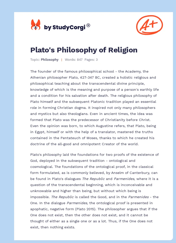 Plato's Philosophy of Religion. Page 1