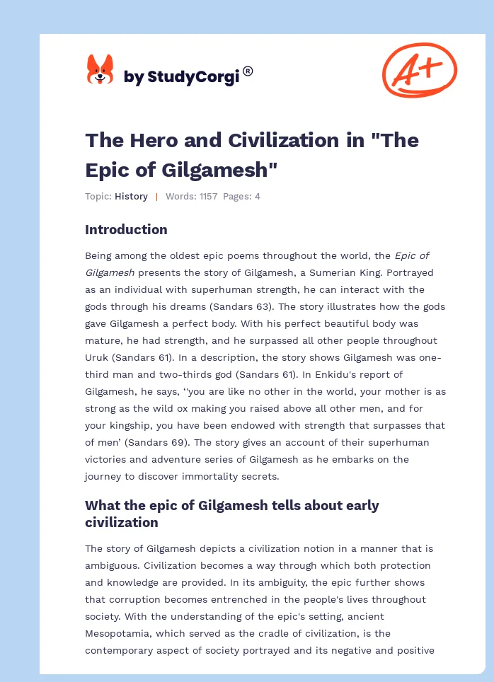 The Hero and Civilization in "The Epic of Gilgamesh". Page 1