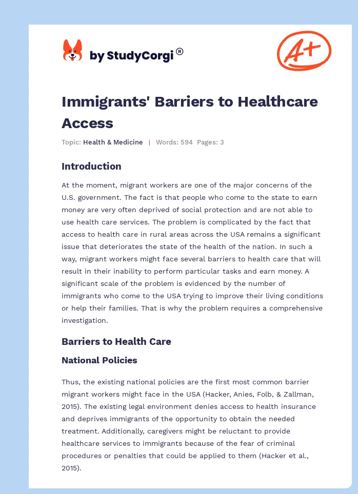 Immigrants' Barriers to Healthcare Access. Page 1