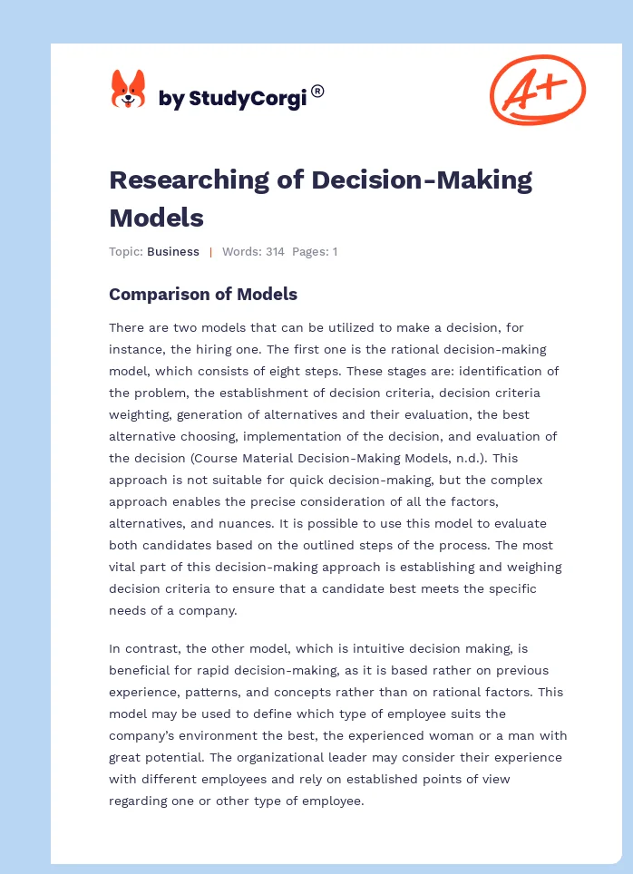Researching of Decision-Making Models. Page 1