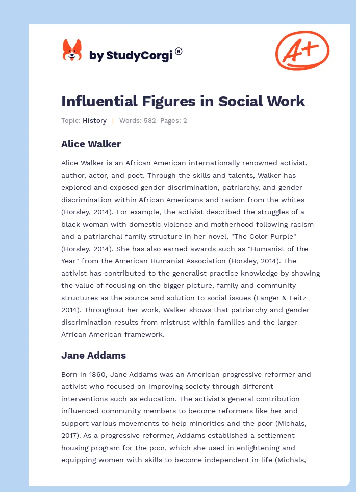 Influential Figures in Social Work. Page 1