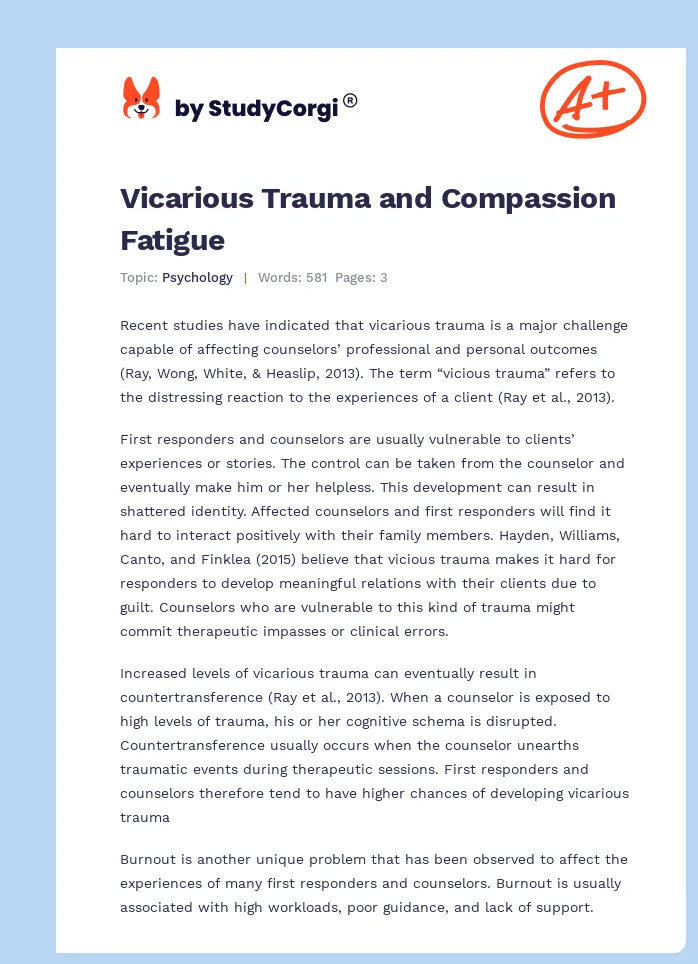 Vicarious Trauma and Compassion Fatigue. Page 1