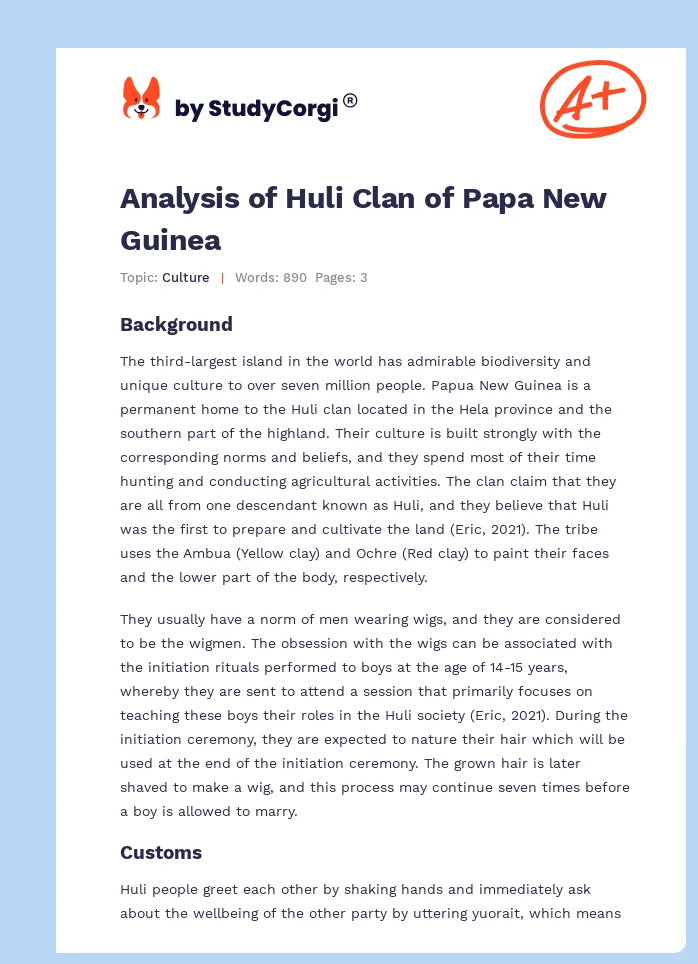 Analysis of Huli Clan of Papa New Guinea. Page 1