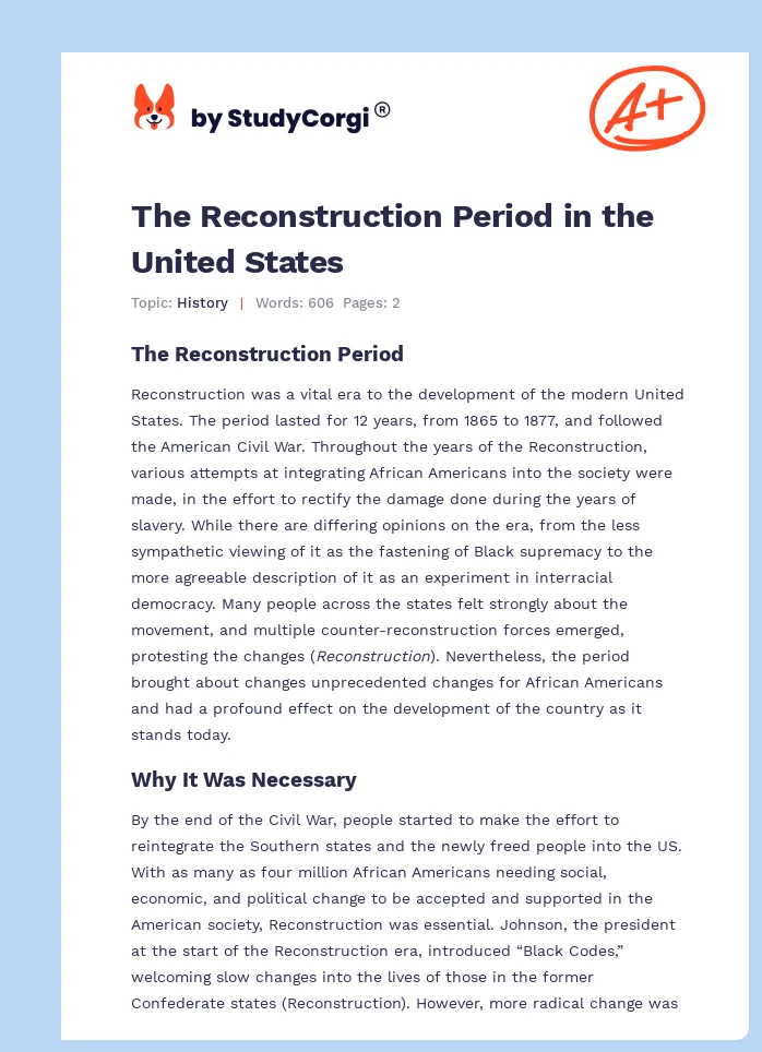The Reconstruction Period in the United States. Page 1