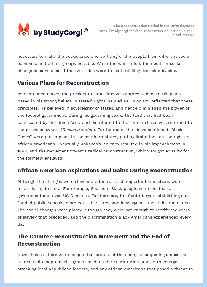 The Reconstruction Period in the United States. Page 2