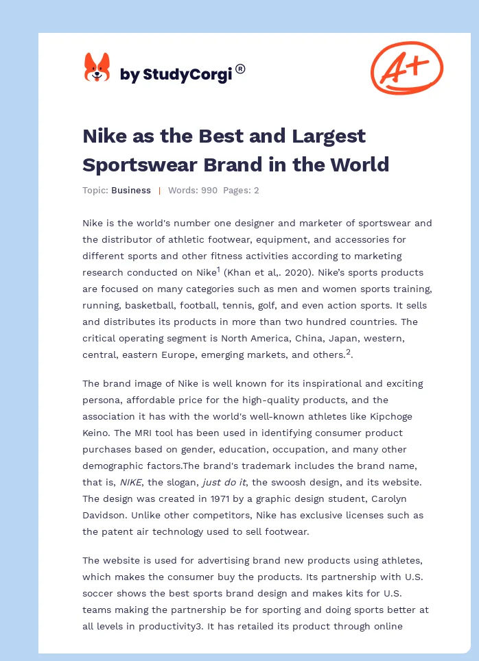 Nike as the Best and Largest Sportswear Brand in the World. Page 1