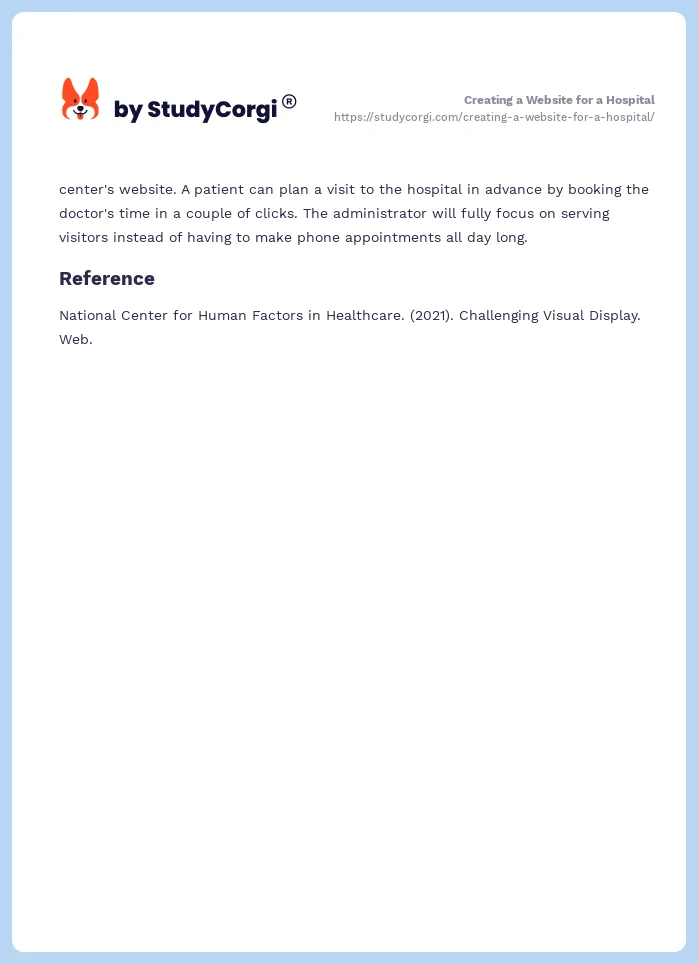 Creating a Website for a Hospital. Page 2