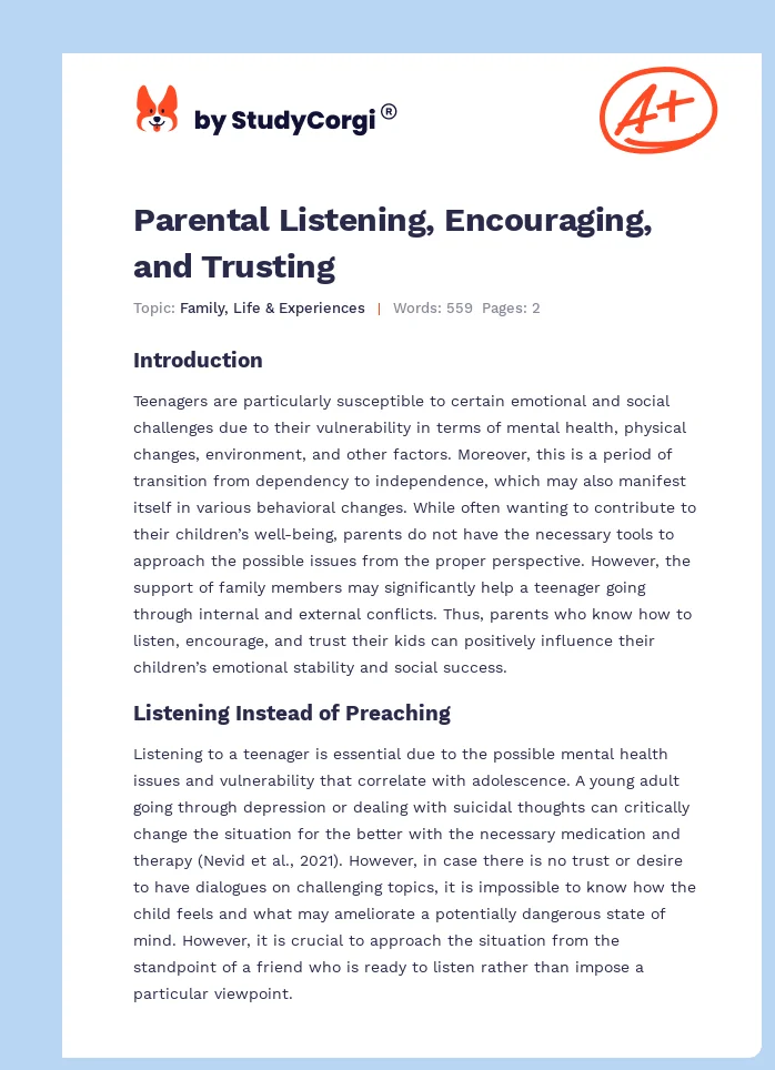 Parental Listening, Encouraging, and Trusting. Page 1