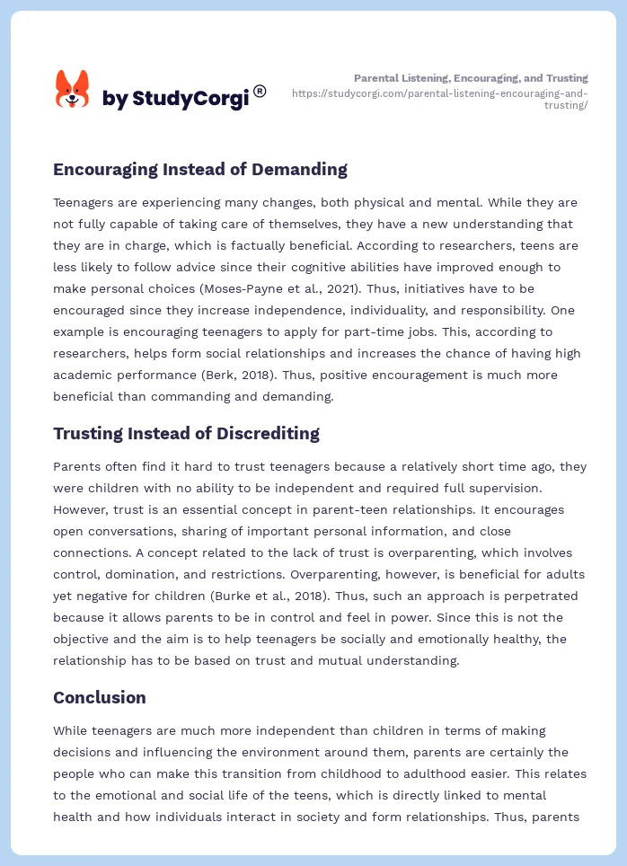 Parental Listening, Encouraging, and Trusting. Page 2