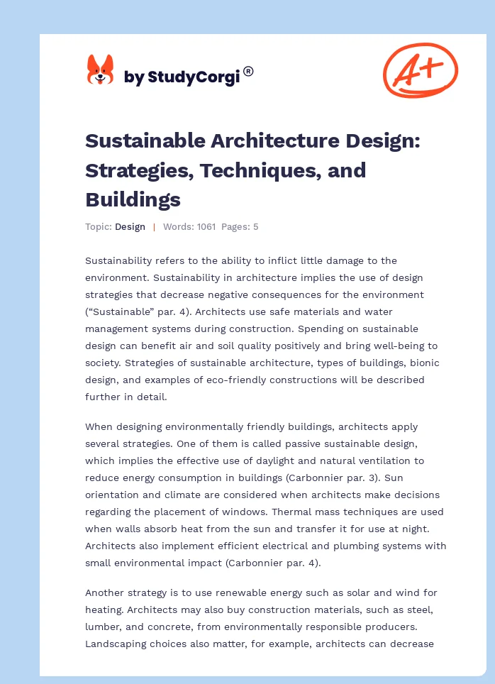 Sustainable Architecture Design: Strategies, Techniques, and Buildings. Page 1