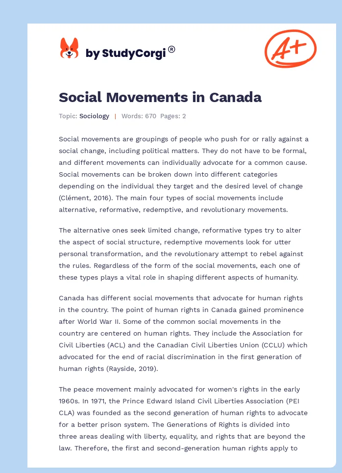 Social Movements in Canada. Page 1