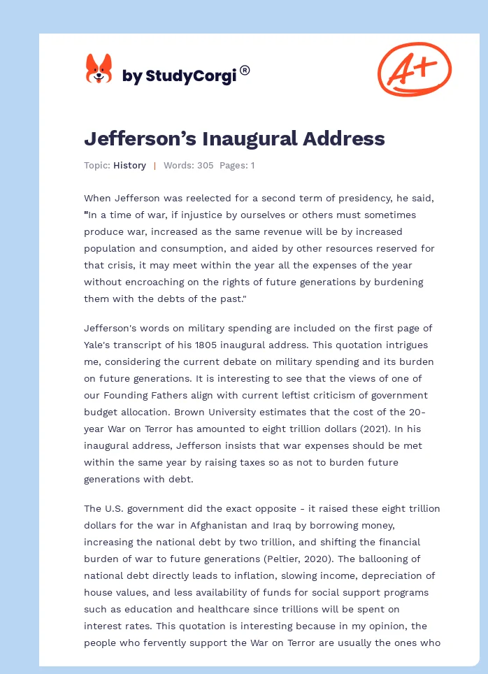Jefferson’s Inaugural Address. Page 1