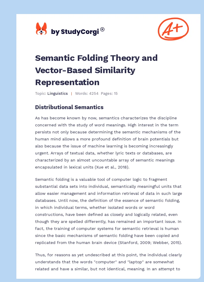Semantic Folding Theory and Vector-Based Similarity Representation. Page 1