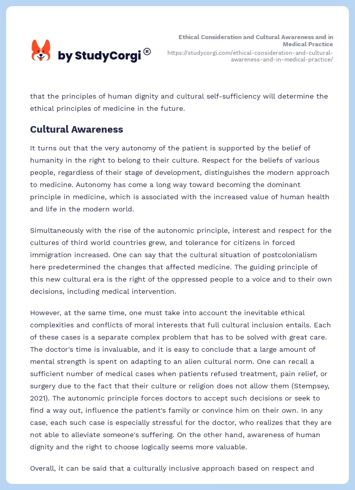 Ethical Consideration and Cultural Awareness and in Medical Practice. Page 2
