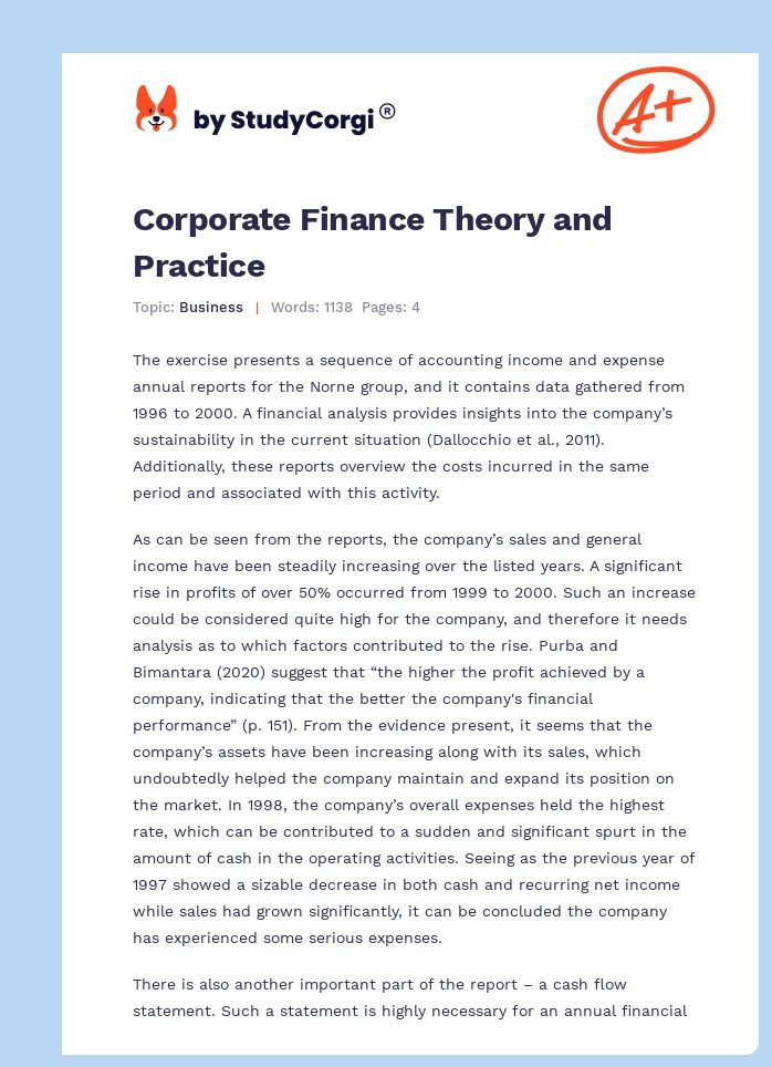Corporate Finance Theory and Practice. Page 1