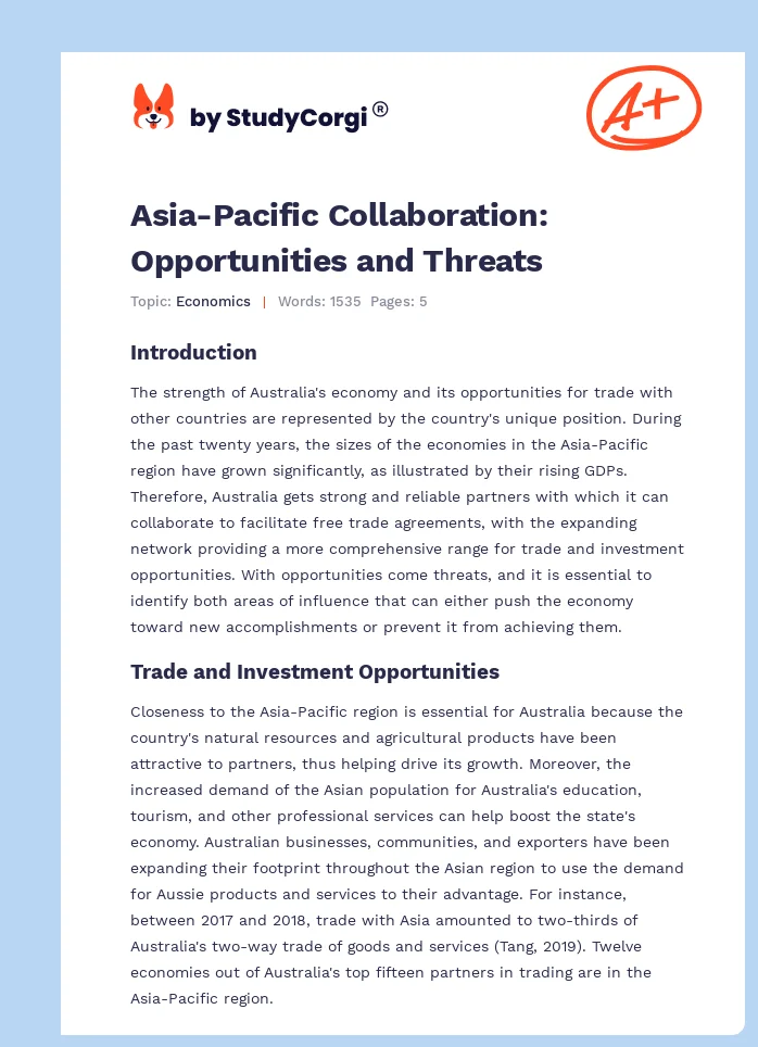 Asia-Pacific Collaboration: Opportunities and Threats. Page 1