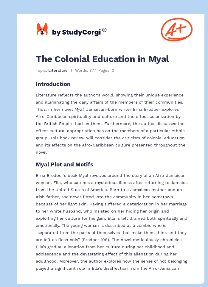 The Colonial Education in Myal. Page 1