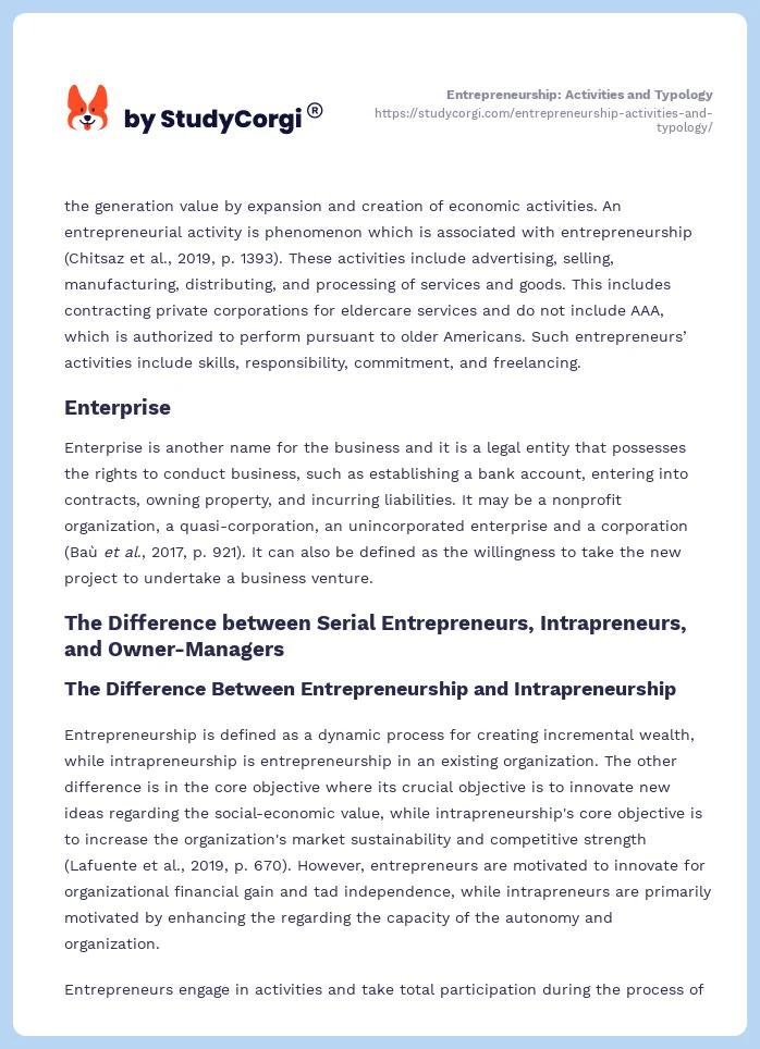 Entrepreneurship: Activities and Typology. Page 2