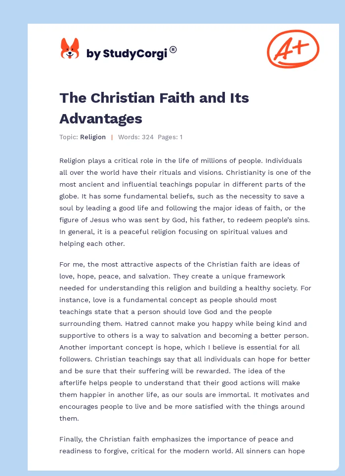 The Christian Faith and Its Advantages | Free Essay Example