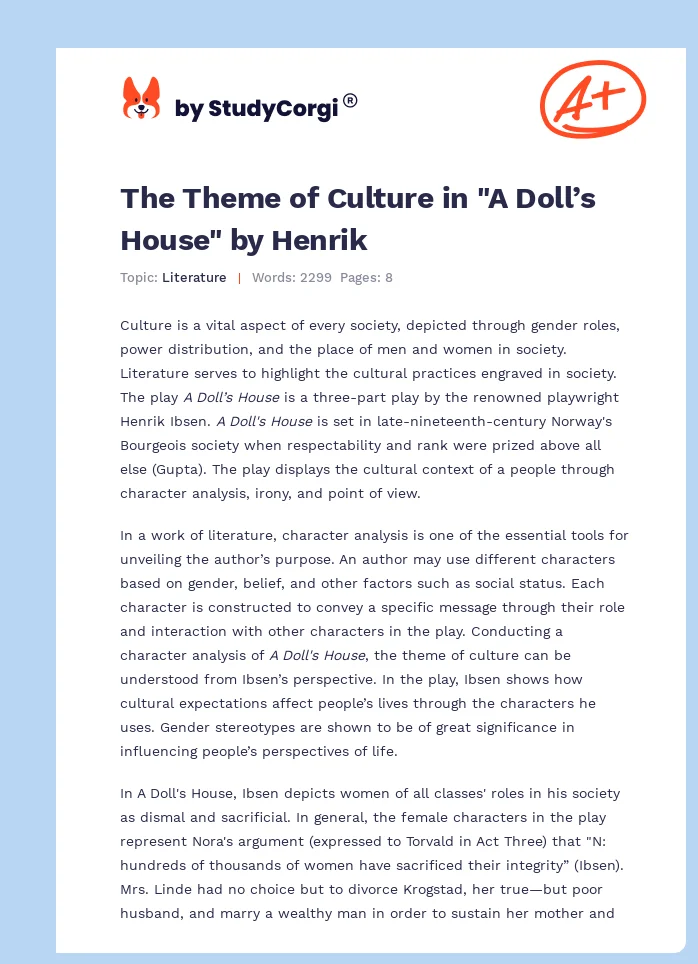 The Theme of Culture in "A Doll’s House" by Henrik. Page 1