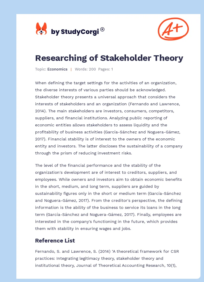 Researching of Stakeholder Theory. Page 1