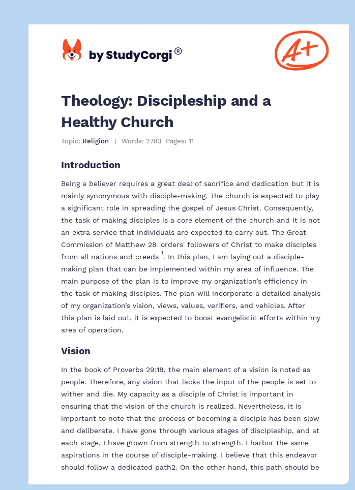 Theology: Discipleship and a Healthy Church. Page 1