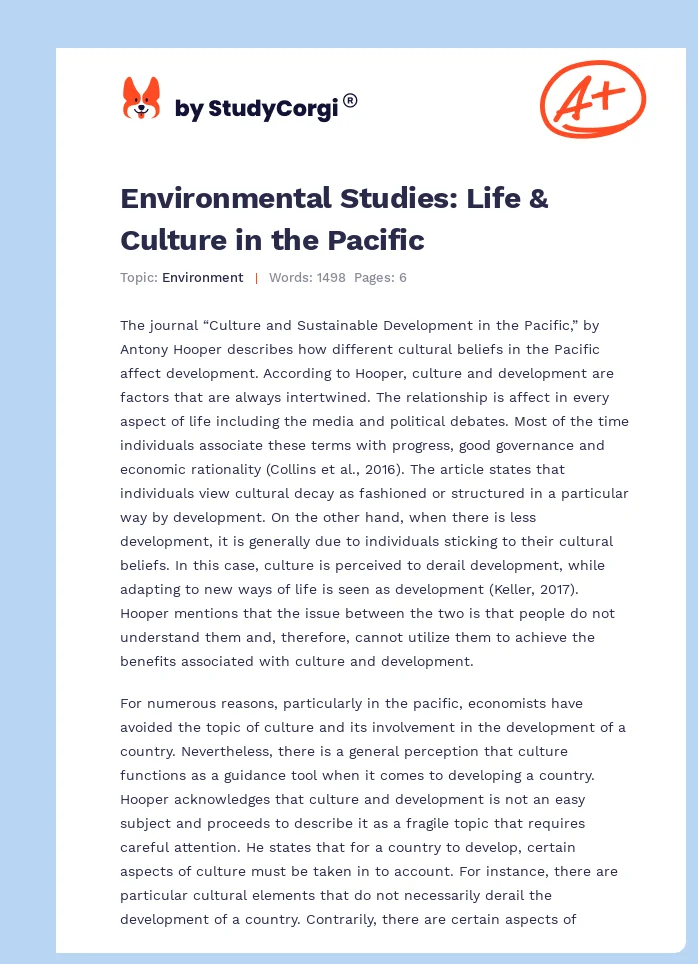 Environmental Studies: Life & Culture in the Pacific. Page 1