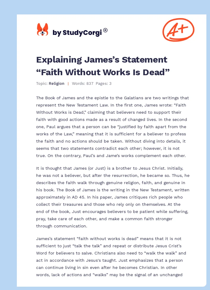 Explaining James’s Statement “Faith Without Works Is Dead”. Page 1