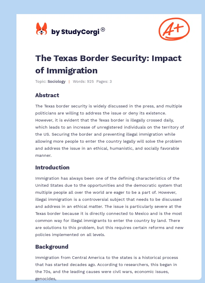 The Texas Border Security: Impact of Immigration. Page 1