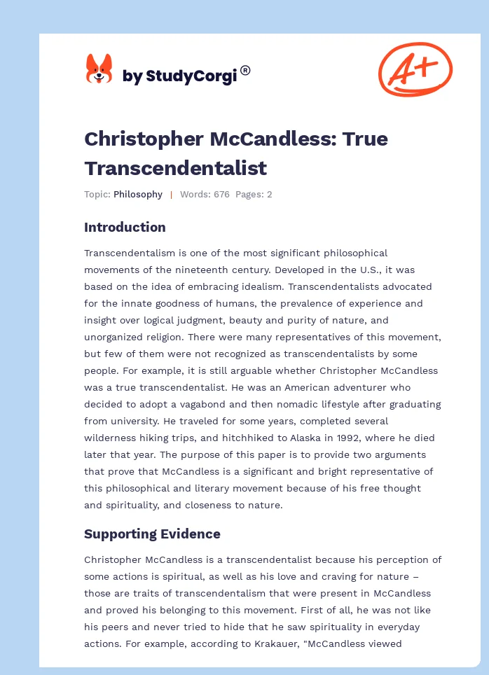 Christopher McCandless: True Transcendentalist. Page 1