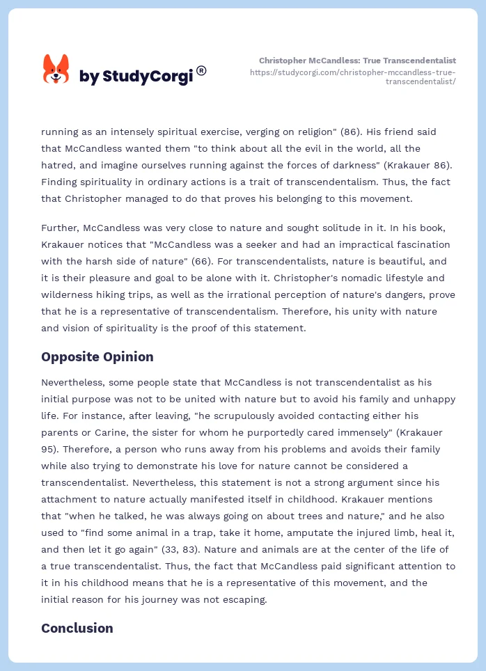 Christopher McCandless: True Transcendentalist. Page 2