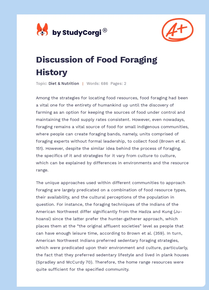 Discussion of Food Foraging History. Page 1